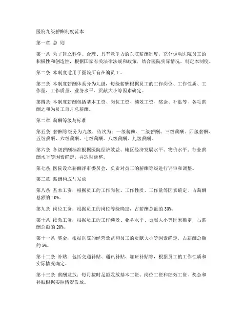 医院九级薪酬制度范本