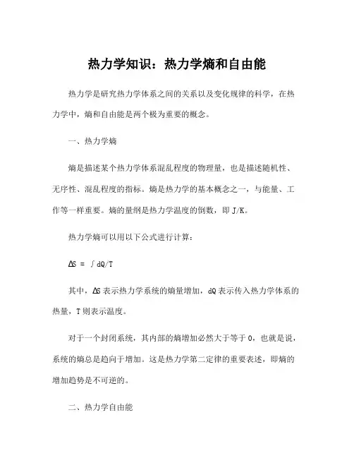热力学知识：热力学熵和自由能