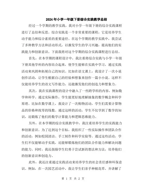 2024年小学一年级下册综合实践教学总结 (2)