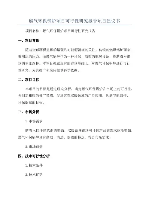 燃气环保锅炉项目可行性研究报告项目建议书
