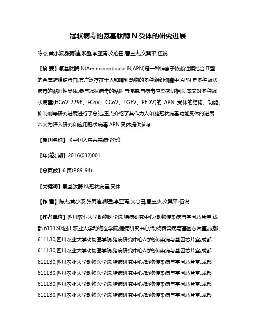 冠状病毒的氨基肽酶N受体的研究进展