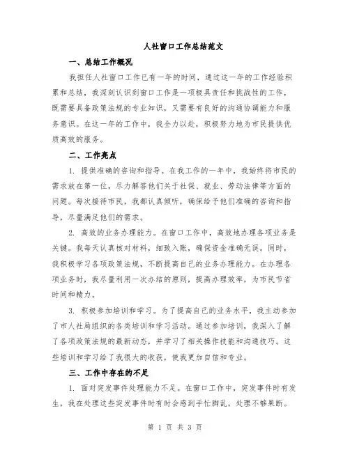 人社窗口工作总结范文
