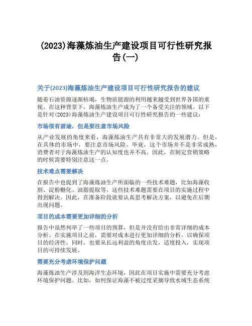 (2023)海藻炼油生产建设项目可行性研究报告(一)