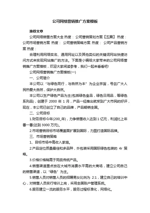 公司网络营销推广方案模板