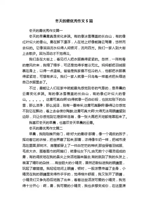 冬天的雾优秀作文5篇