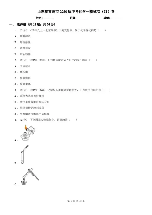 山东省青岛市2020版中考化学一模试卷(II)卷