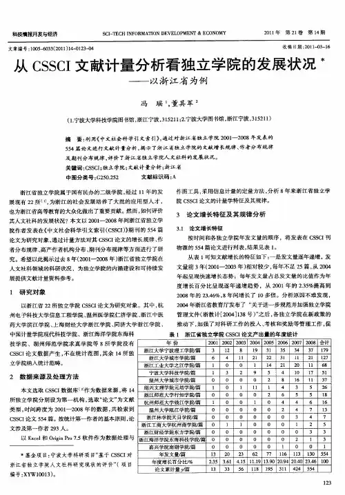 从CSSCI文献计量分析看独立学院的发展状况——以浙江省为例