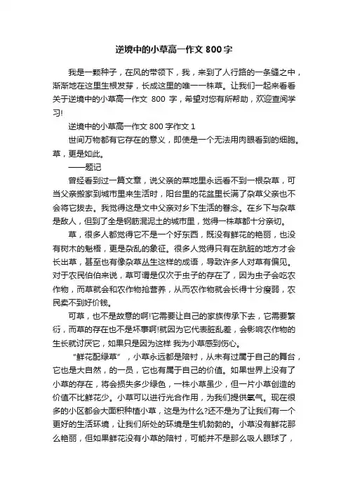 逆境中的小草高一作文800字