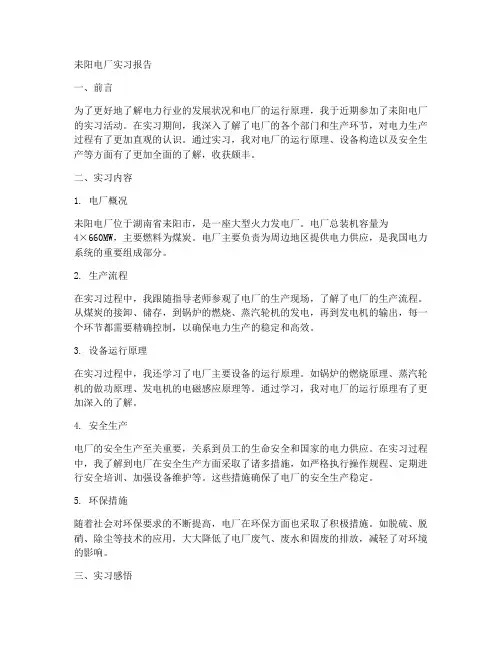耒阳电厂实习报告