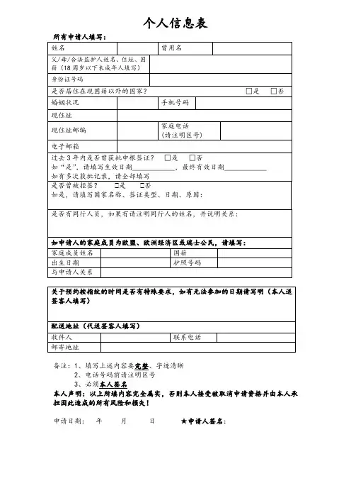 出境游客人资料表