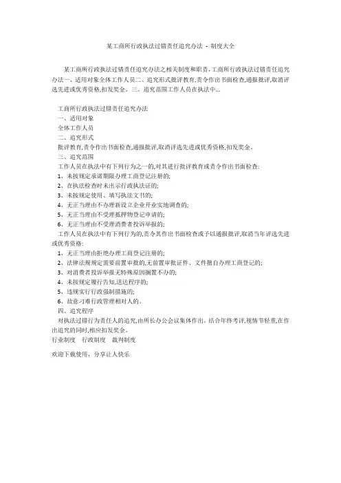 某工商所行政执法过错责任追究办法 - 制度大全