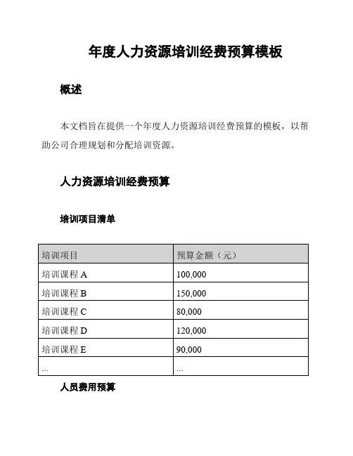 年度人力资源培训经费预算模板
