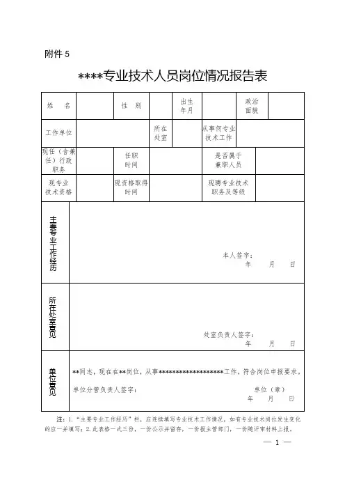 专业技术人员岗位情况报告表