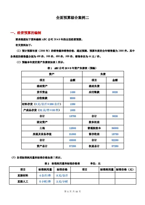 全面预算综合案例二