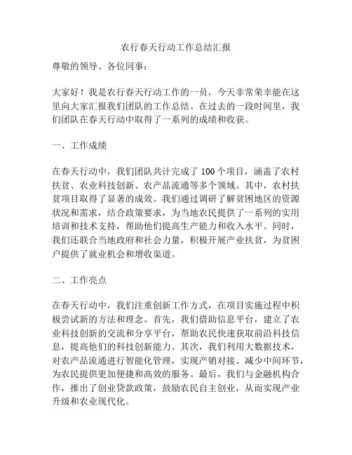 农行春天行动工作总结汇报