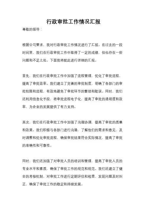 行政审批工作情况汇报