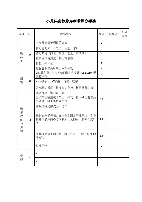 小儿头皮静脉穿刺术评分标准