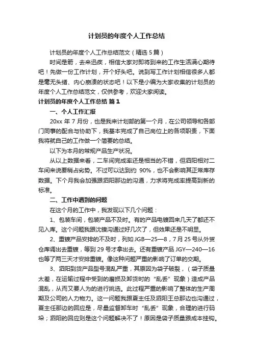 计划员的年度个人工作总结