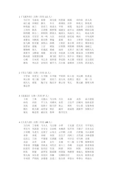金庸人物名单
