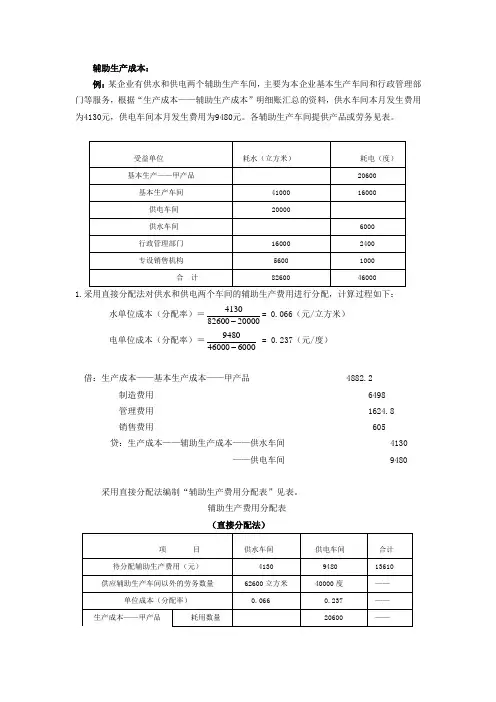 辅助生产成本课堂练习答案
