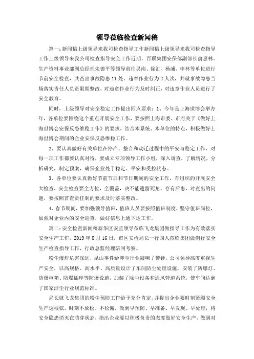 最新-领导莅临检查新闻稿 精品