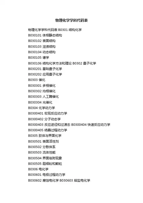 物理化学学科代码表