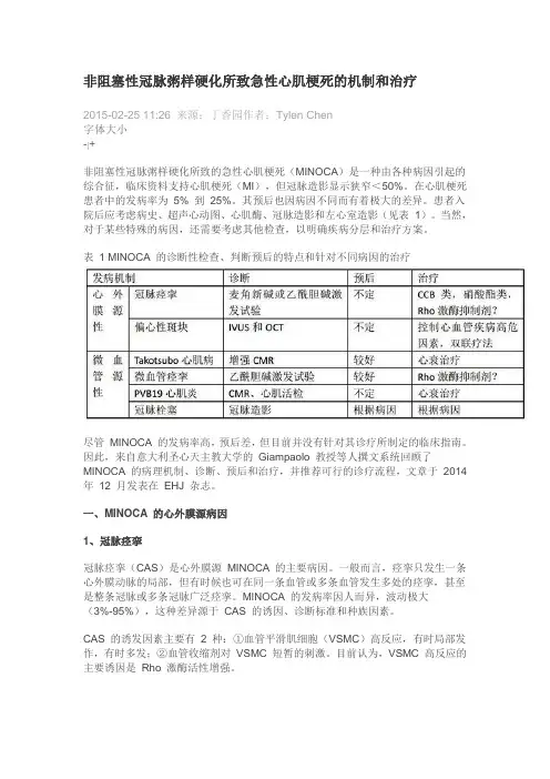 非阻塞性冠脉粥样硬化所致急性心肌梗死的机制和治疗