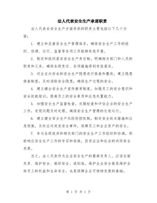 法人代表安全生产承诺职责