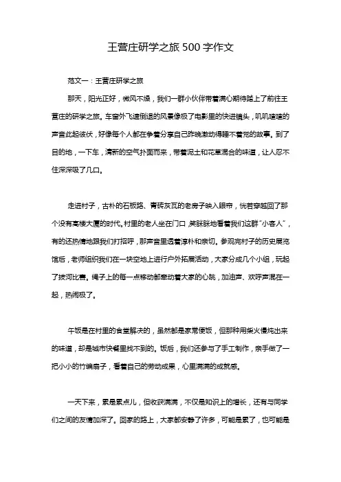王营庄研学之旅500字作文