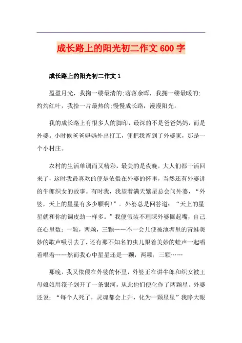 成长路上的阳光初二作文600字