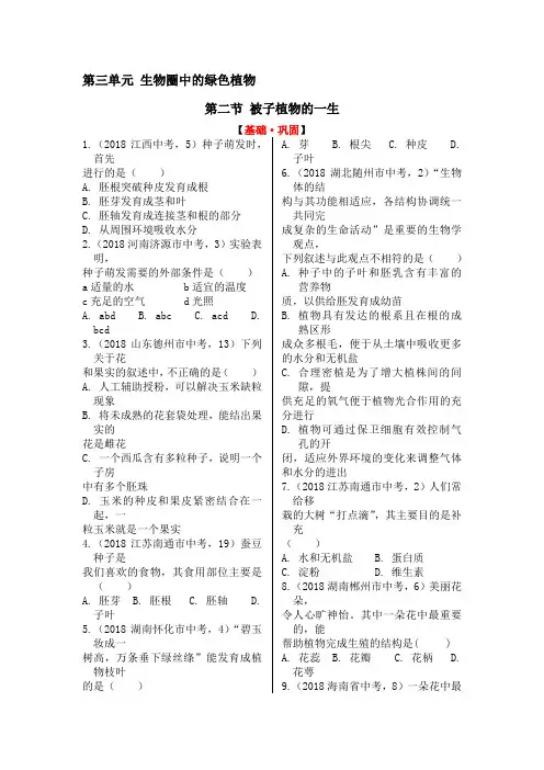 人教版七年级上册生物《被子植物的一生》试题解析