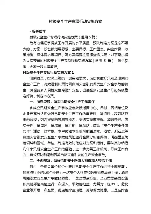 村级安全生产专项行动实施方案
