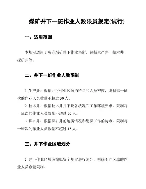 煤矿井下一班作业人数限员规定(试行)