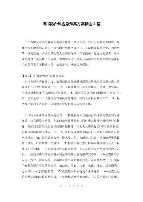 塔吊防台风应急预案方案精选4篇