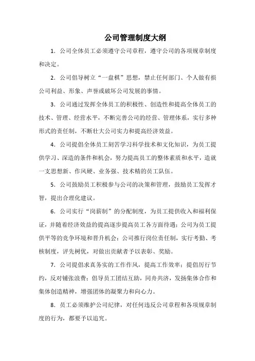 金融公司公司管理制度大纲(标准范本)