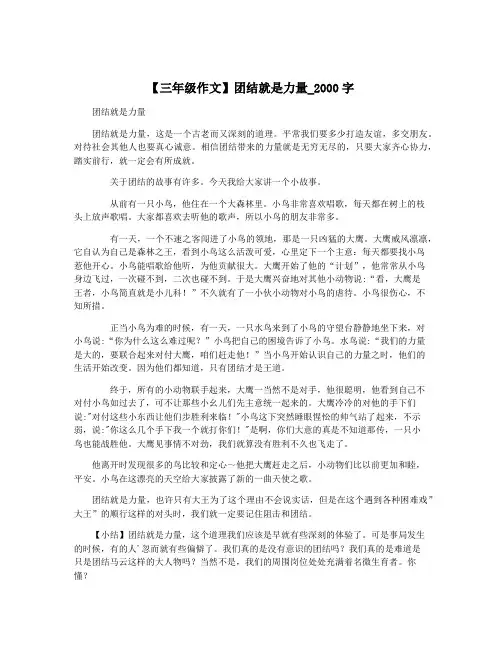 【三年级作文】团结就是力量_2000字