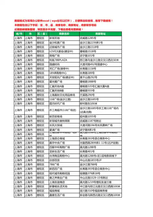 新版上海市上海市普陀区商场工商企业公司名录名单黄页大全46家