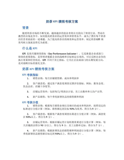 奶茶kpi绩效考核方案