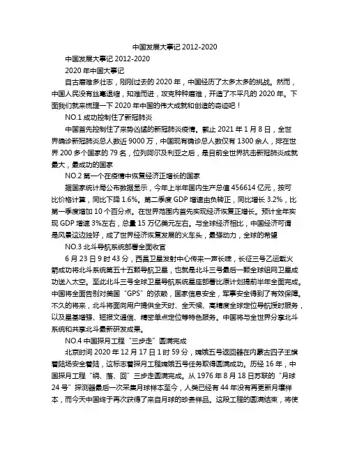 中国发展大事记2012-2020