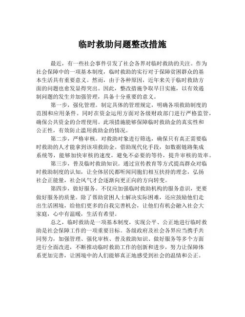 临时救助问题整改措施