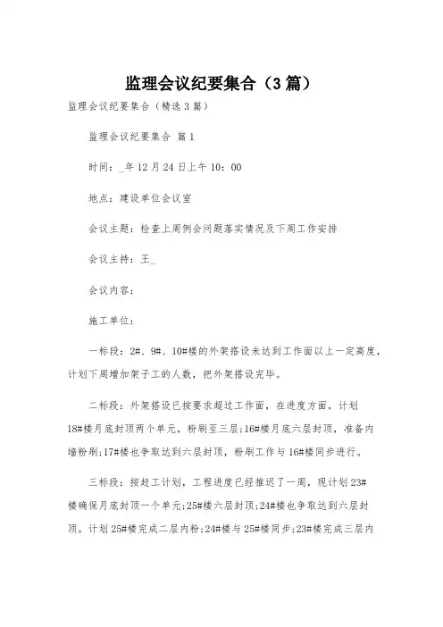 监理会议纪要集合(3篇)