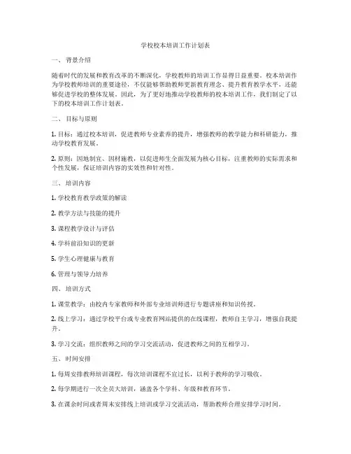 学校校本培训工作计划表