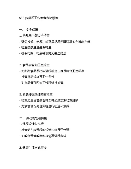 幼儿园常规工作检查表格模板 幼儿园工作检查表
