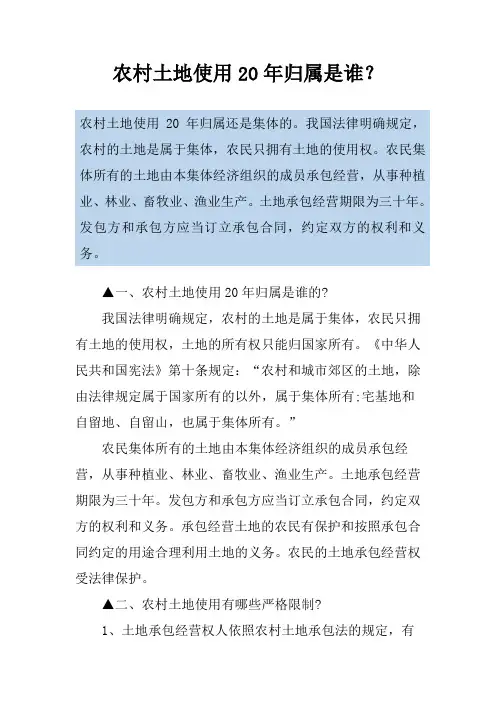 农村土地使用20年归属是谁？