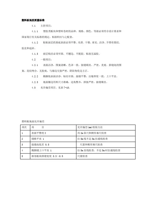 塑料板地面质量标准