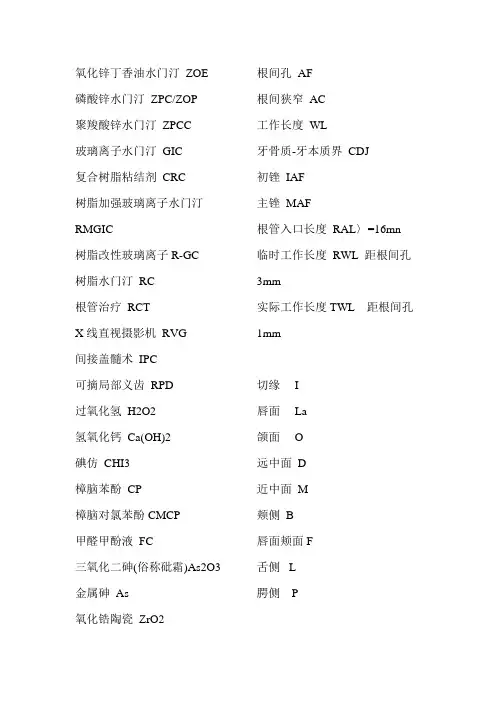 口腔简写汇总