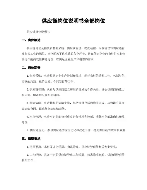 供应链岗位说明书全部岗位