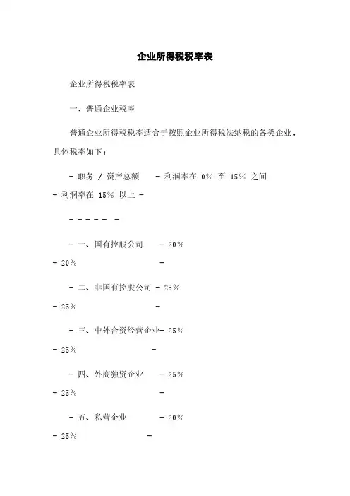 企业所得税税率表