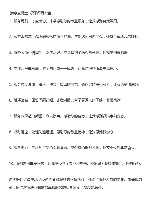 满意度调查 好评评语