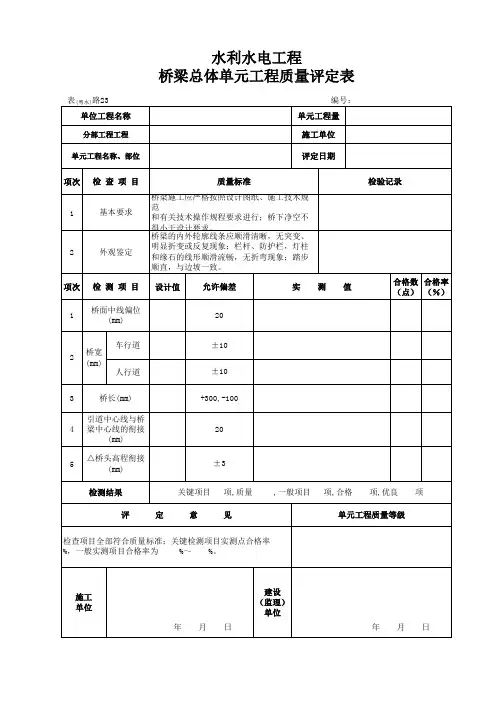 表(粤水)路23 桥梁总体单元工程质量评定表